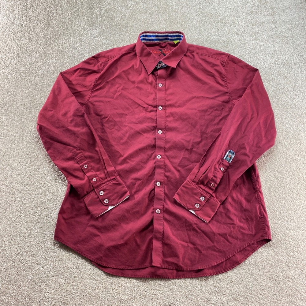 Robert Graham Shirt Mens 2XL Burgundy Tailored Fit Button Up Long Sleeve
